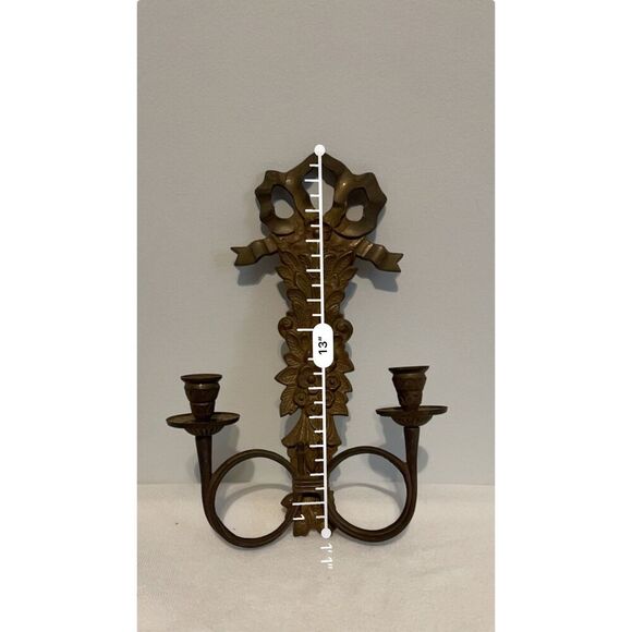 Vintage Brass Wall 2 Taper Candle Holder Sconce Gothic Victorian - Picture 7 of 8